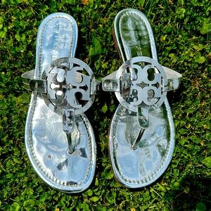 Silver Tory Burch Miller Sandals great condition size 9